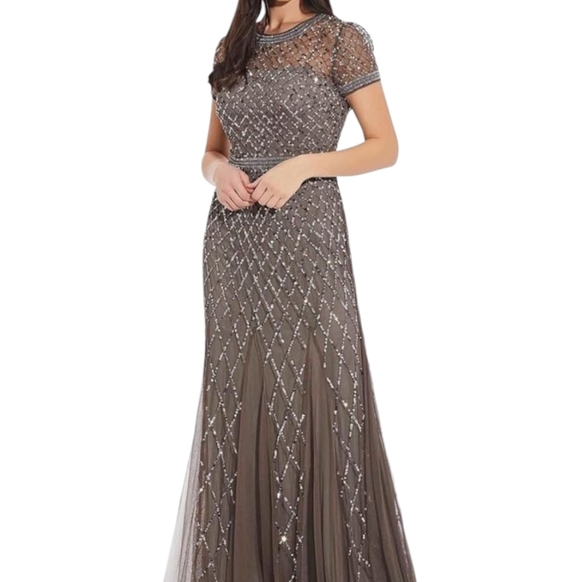 Adrianna Papell 6 Elegant beaded lead Gray Evening Gown - Picture 1 of 13